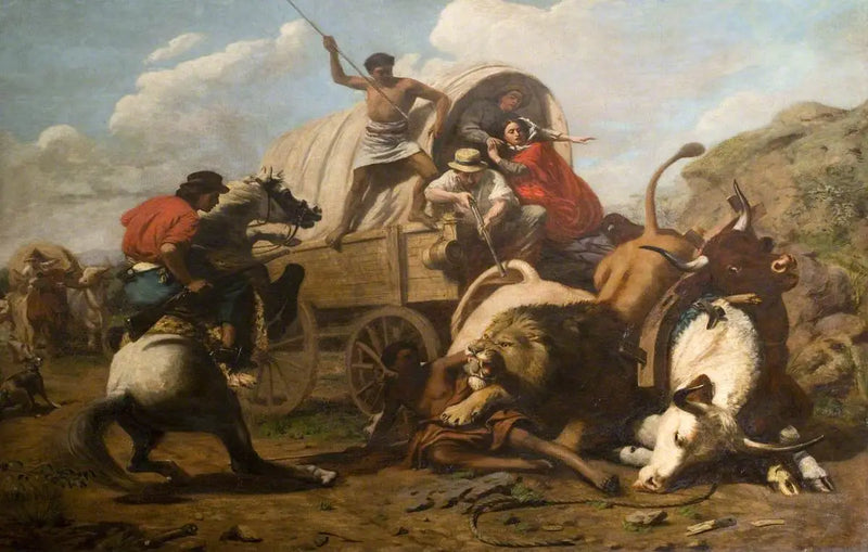 Un train de bœufs attaqué par un lion - Edwin Henry Landseer