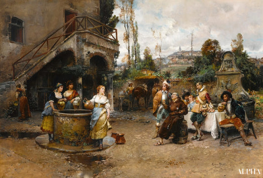 Une conversation au puits - Cesare-Auguste Detti Reproductions de tableaux à la peinture à l’huile