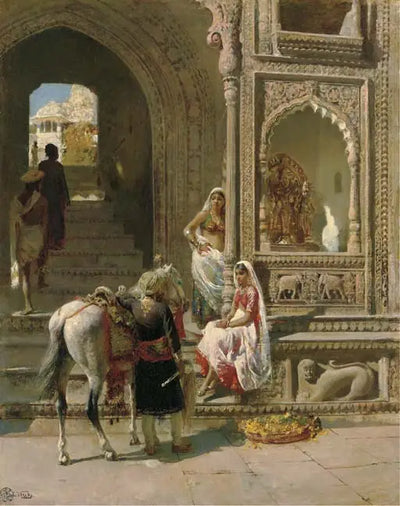 Une réunion à l’entrée d’un temple à Mathura - Edwin Lord Weeks - Alpha Reproduction