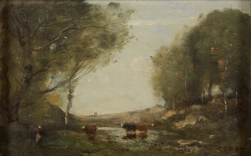 Vaches et eau - Jean-Baptiste Camille Corot