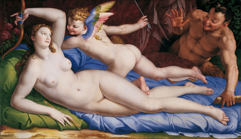 Venuše, Kupidín  a  Satyr - Bronzino