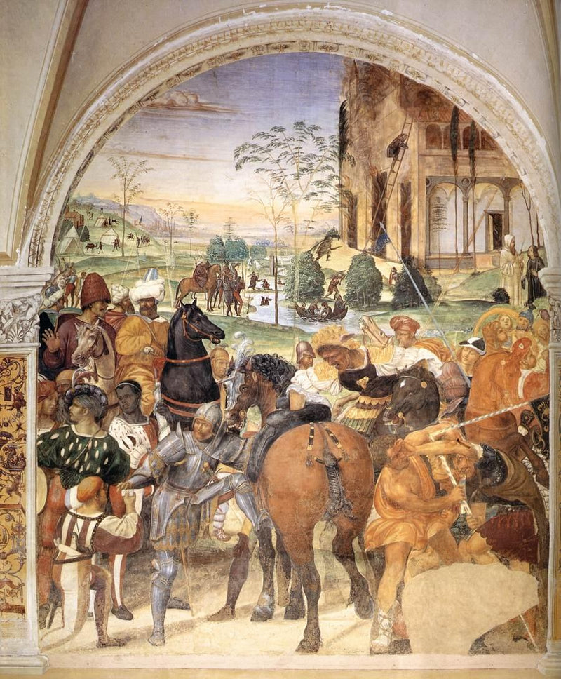 Život svatého Benedikta, scéna 30: Benedikt předpovídá zničení Montecassino - Il Sodoma (Giovanni Antonio Bazzi)