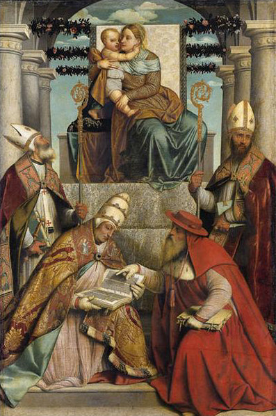 Panna s dítětem a čtyři učitelé církve - Alessandro Bonvicino