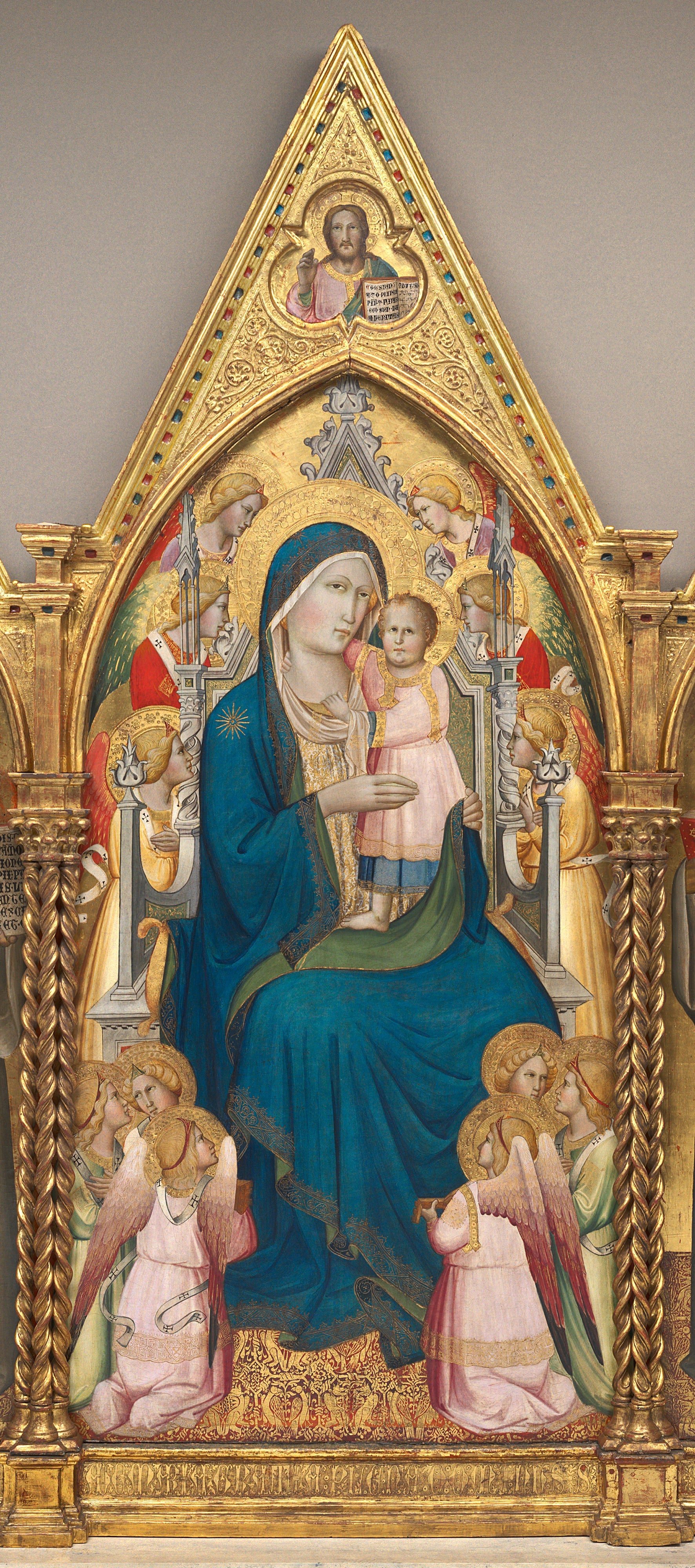 Vierge à l’Enfant trônant avec douze anges et le Christ bénissant [panneau central] - Agnolo Gaddi - Alpha Reproduction