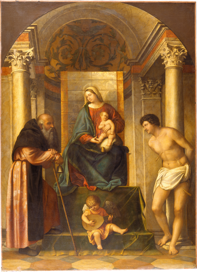 Vierge à l’Enfant trônant avec saint Antoine l’Abbé et saint Sébastien - Alessandro Bonvicino - Alpha Reproduction