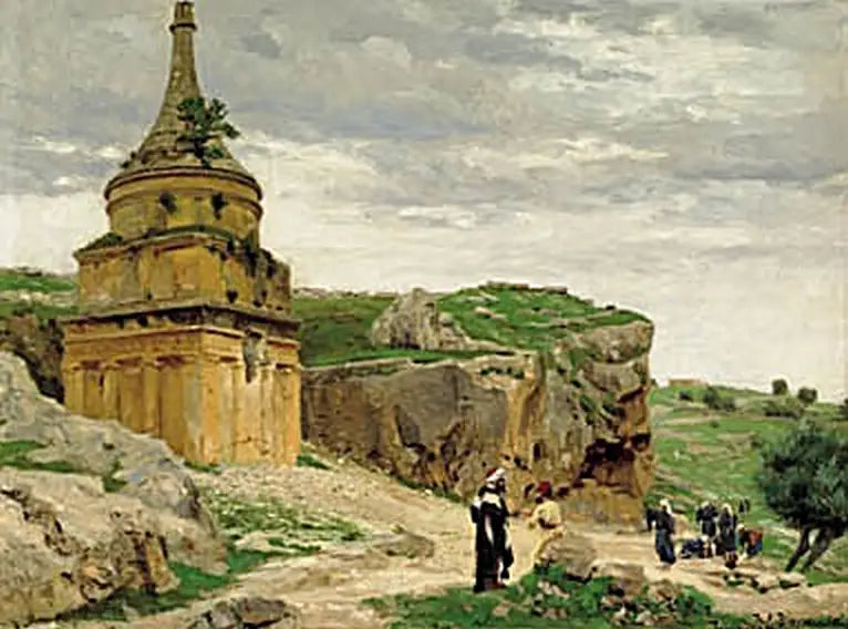 Pohled na údolí Cedron s Absalomovou hrobkou u Jeruzaléma. - H. A. Brendekilde